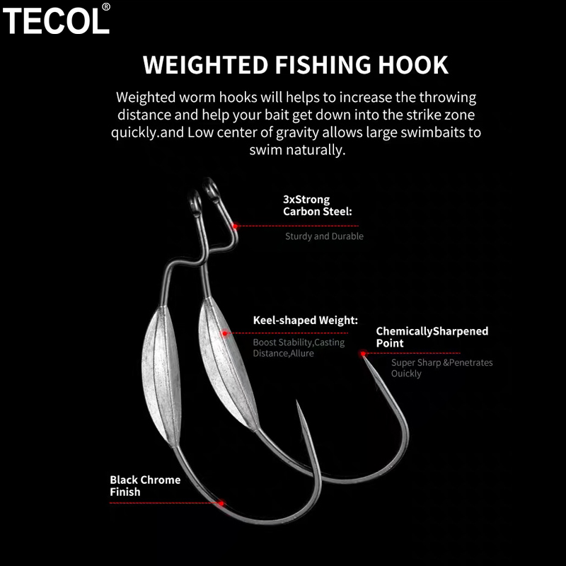 TECOL 3 stuks 6/0 8/0 10/0 Gew - Fishing Hook Weedless recensie en prijs